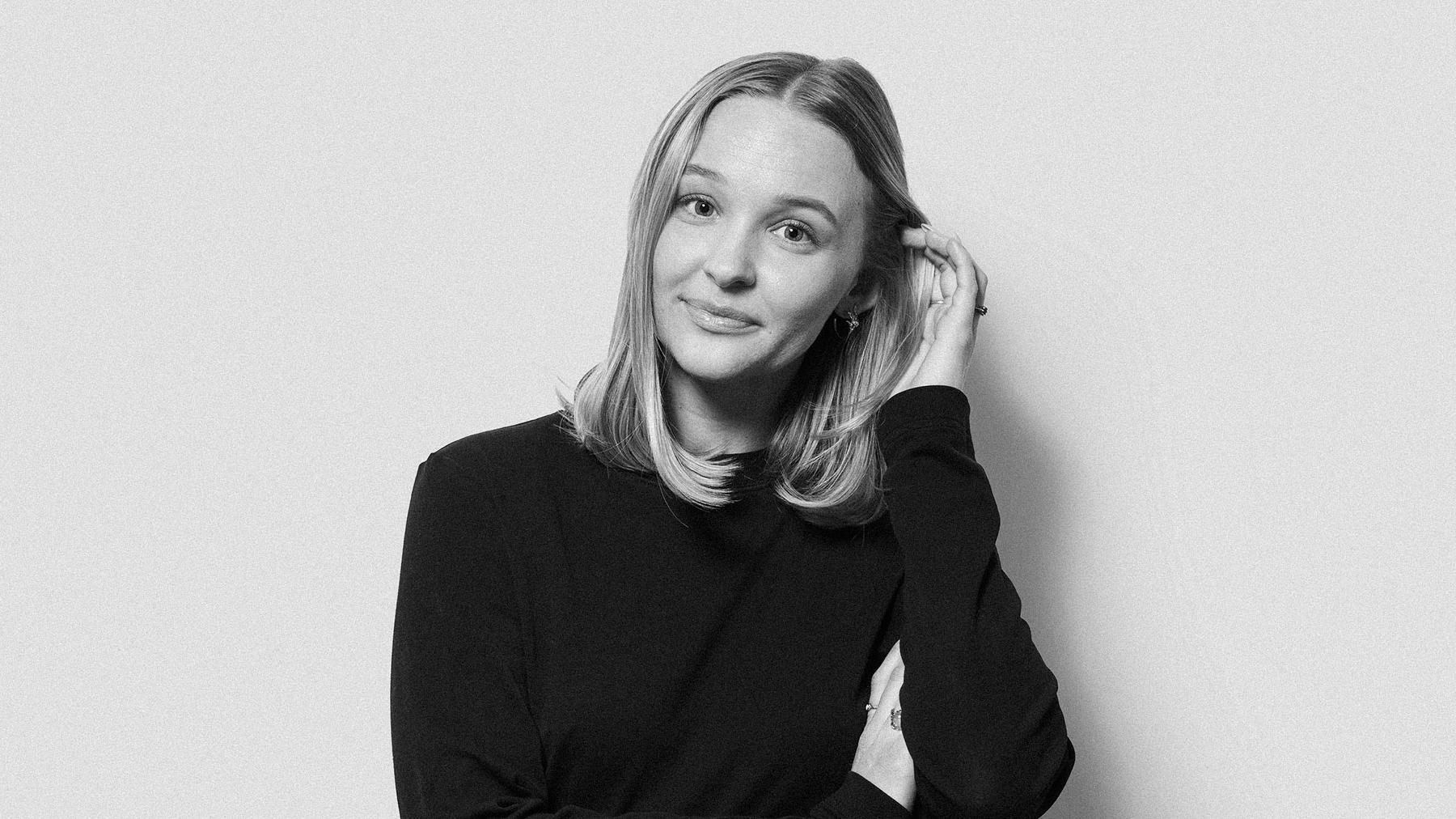 Black-and-white studio portrait of Lin Funk, Art Director at Stendahls.