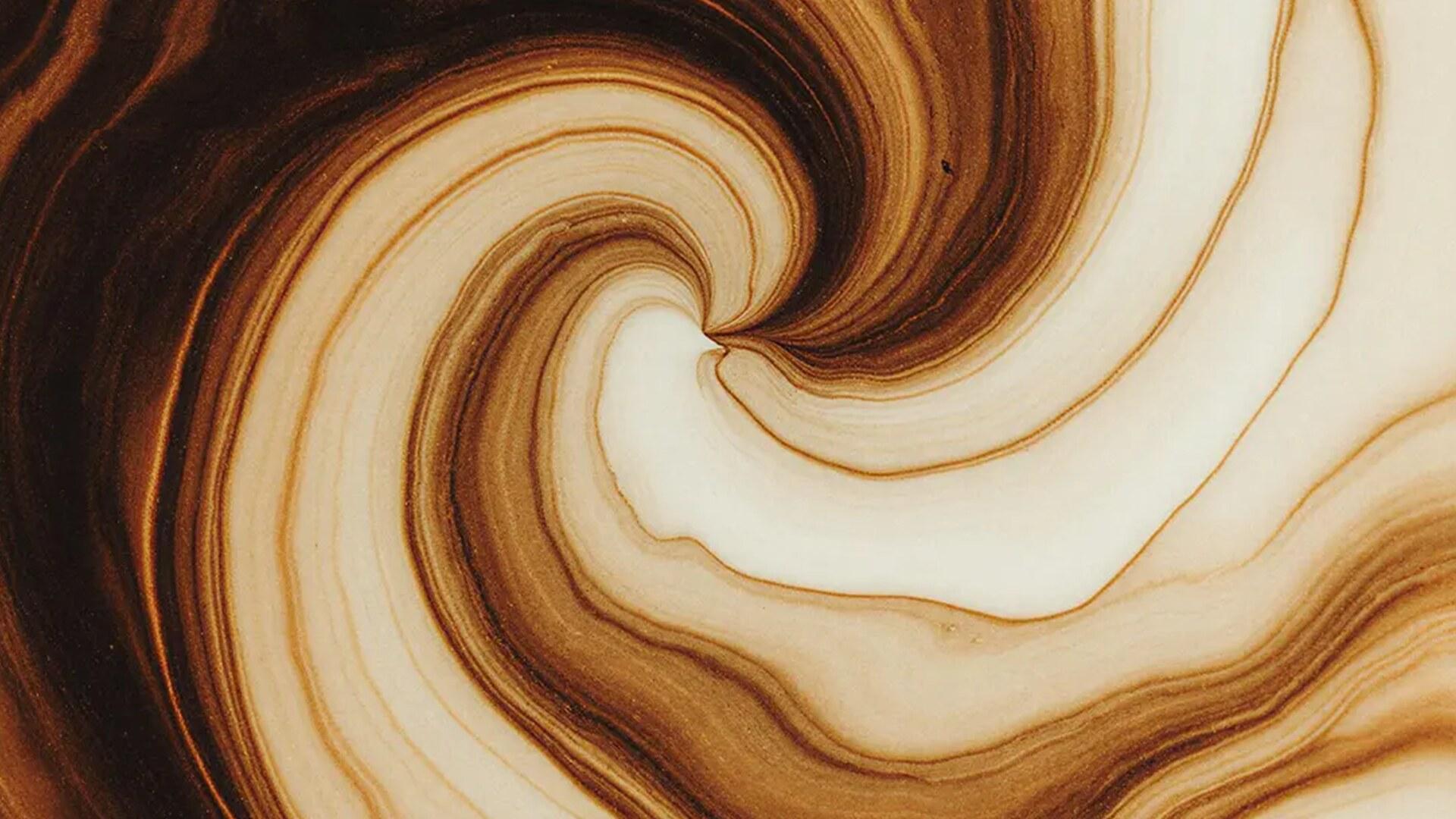 Swirling brown and cream marbling, like rings in polished wood – the banner for the breakfast talk on brands that leave a mark.